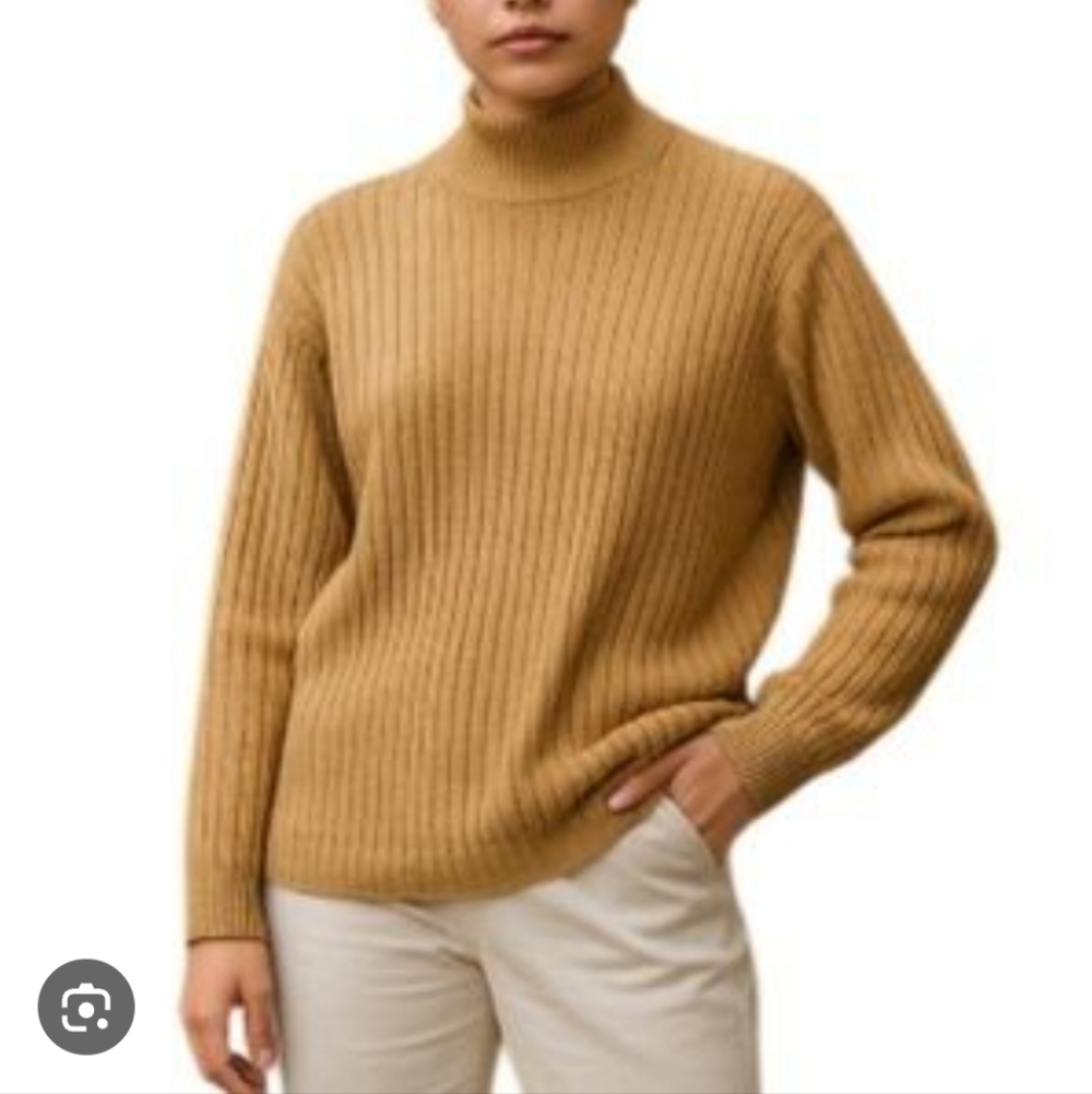 Stephanie Andrews Ribbed Turtleneck Sweater - Gold With Gold Sparkle Flakes